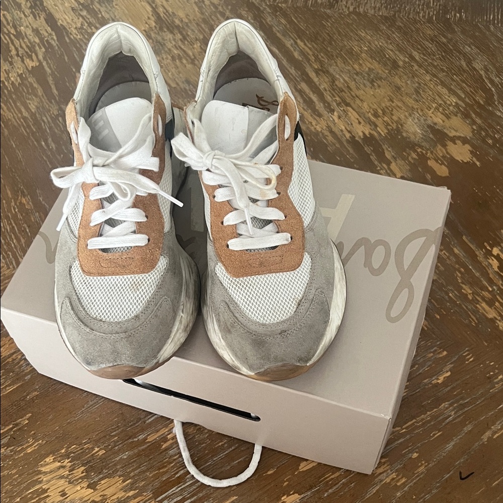 Sam Edelman White and Tan Sneakers